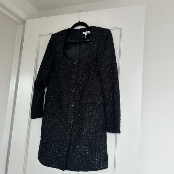 NWOT Veronica Beard Rino Tweed Mini Dress Black Size 2 Button Front Square Neck - Picture 6 of 11